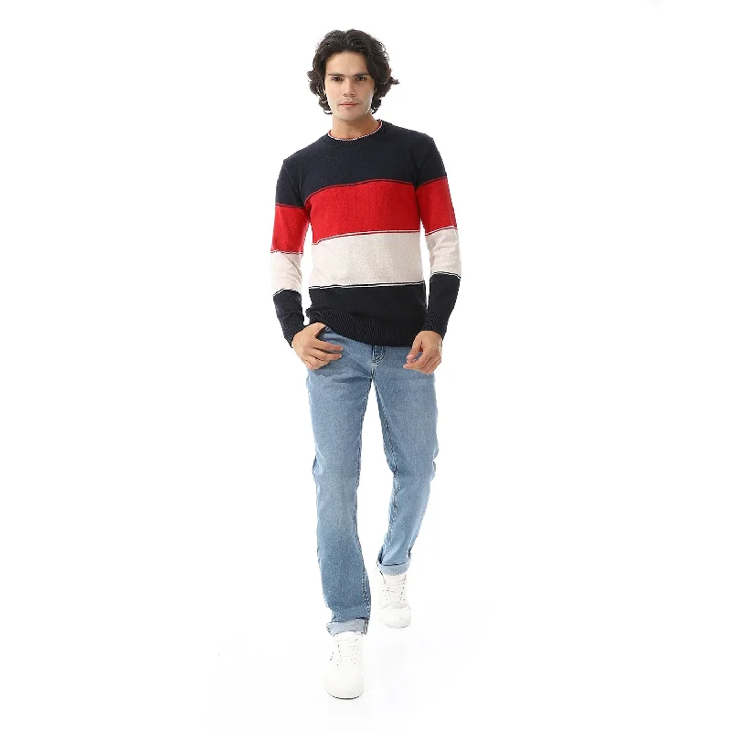 Long Sleeves Slip On Pullover - Red, Black, Navy Blue & Off White