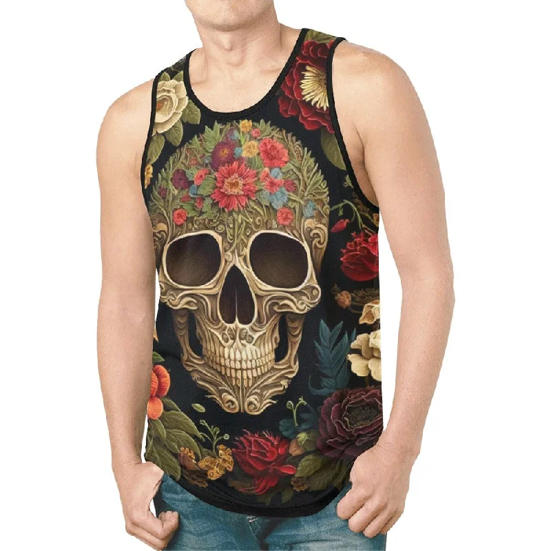 Men's Brown Floral Sugar Skull Tank Top