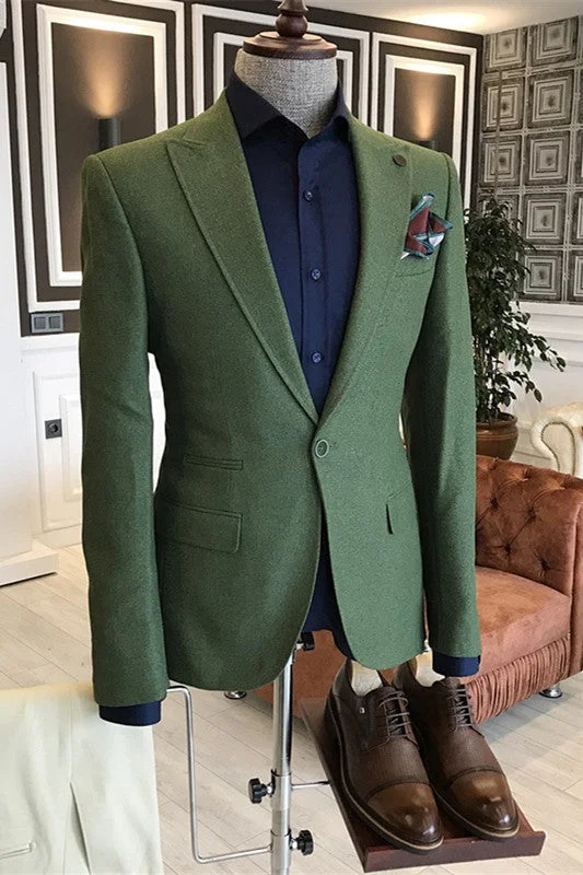 Modern Deep Green Peaked Lapel Men Prom Suits Two Pieces Formal Wedding Tuxedos