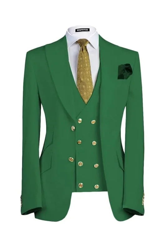 Modern Emerald Green Peaked Lapel Three Pieces Prom Suits For Men