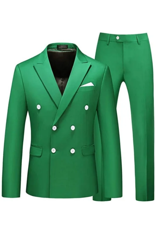 Modern Green Double Breasted Prom Suits Peaked Lapel Two Pieces Tuxedos