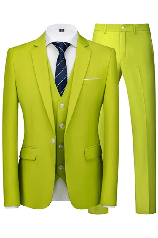 Modern Mint Green Notched Lapel Three Pieces Business Suits