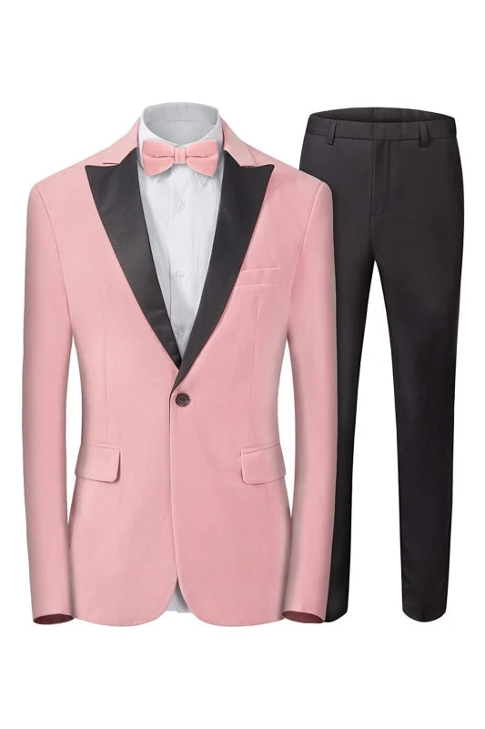 Modern Pink Peaked Lapel Velvet Prom Suits Slim Fit One Button Wedding Cocktail Attire Men