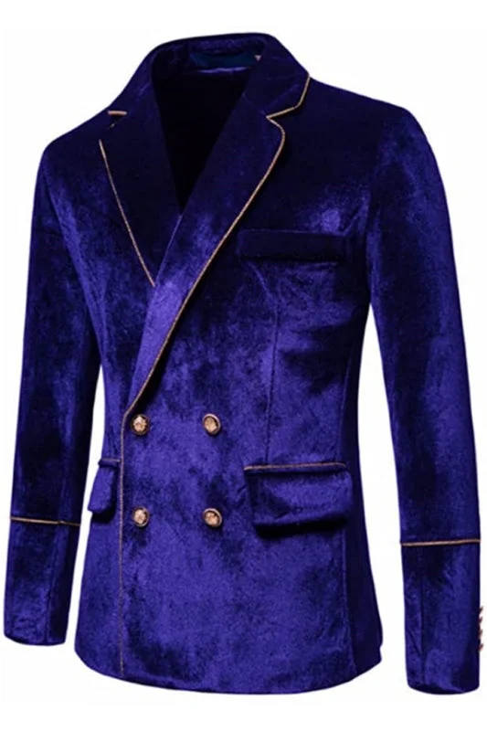 Modern Violet Double Breasted Velvet Two Pieces Prom Suits Notched Lapel Wedding Groomen Suits