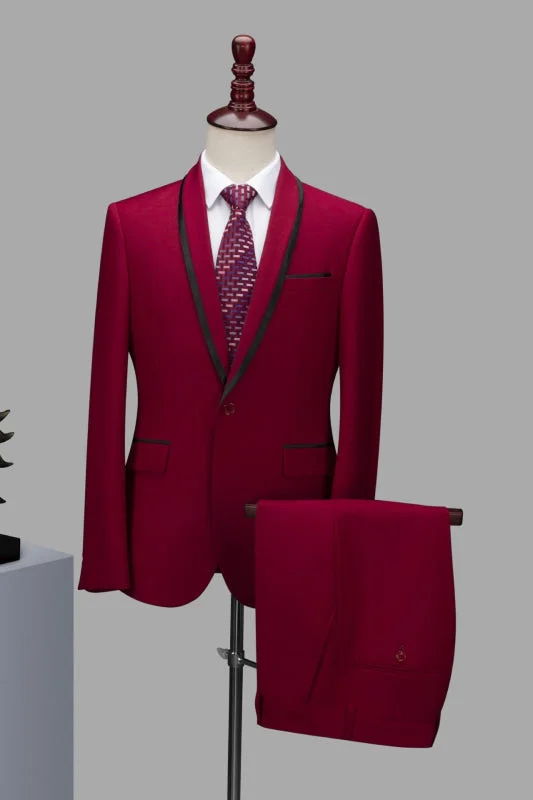 Morden Burgundy Shawl Lapel Two Pieces Prom Suits Tuxedos Jacket Pants