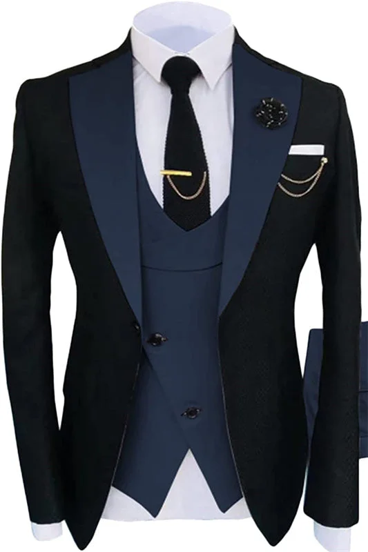 Navy Blue Shawl Lapel Three Pieces Prom Suits Formal Business Suits