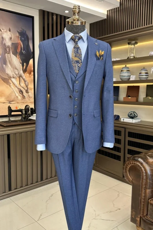 Ocean Blue Notched Lapel Three Pieces Business Suits Tuxedos Prom Suits