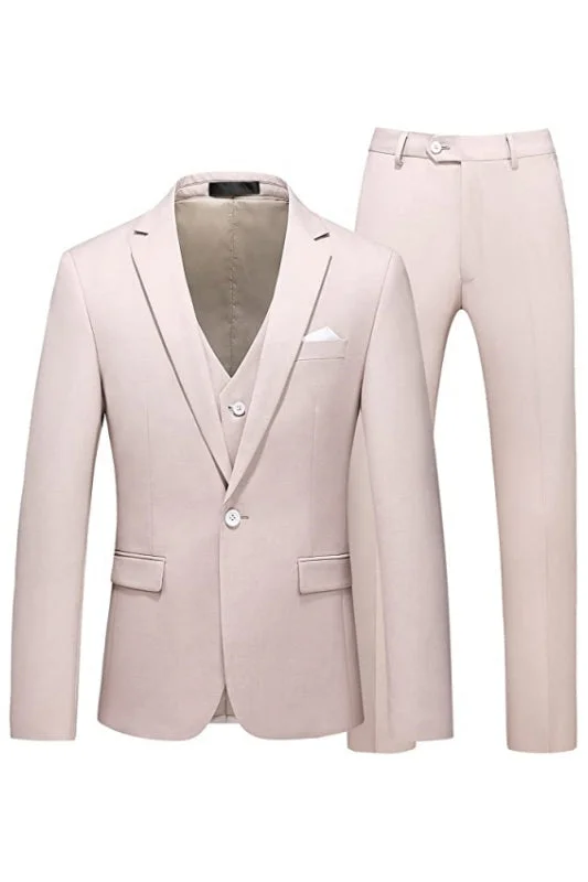 Pink Notched Lapel Three Pieces Prom Suits Simple Light Pink Wedding Suits