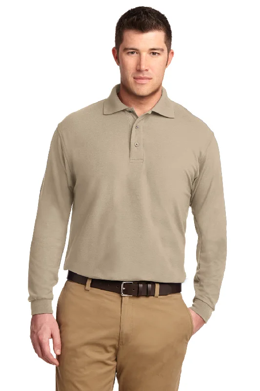 Port Authority Mens Silk Touch Wrinkle Resistant Long Sleeve Polo Shirt - Stone