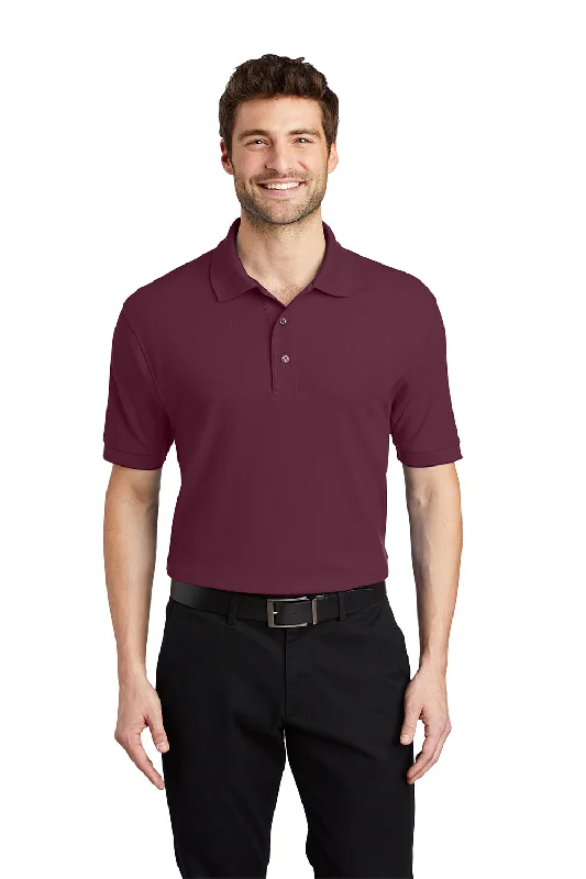 Port Authority Mens Silk Touch Wrinkle Resistant Short Sleeve Polo Shirt - Burgundy