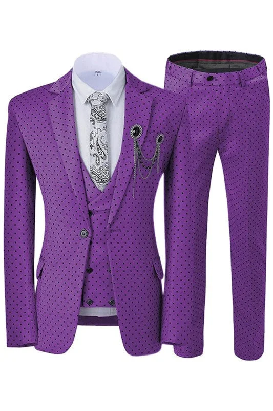 Purple Notched Lapel Dot Three Pieces Prom Suits For Men Bestmen Tuxedo