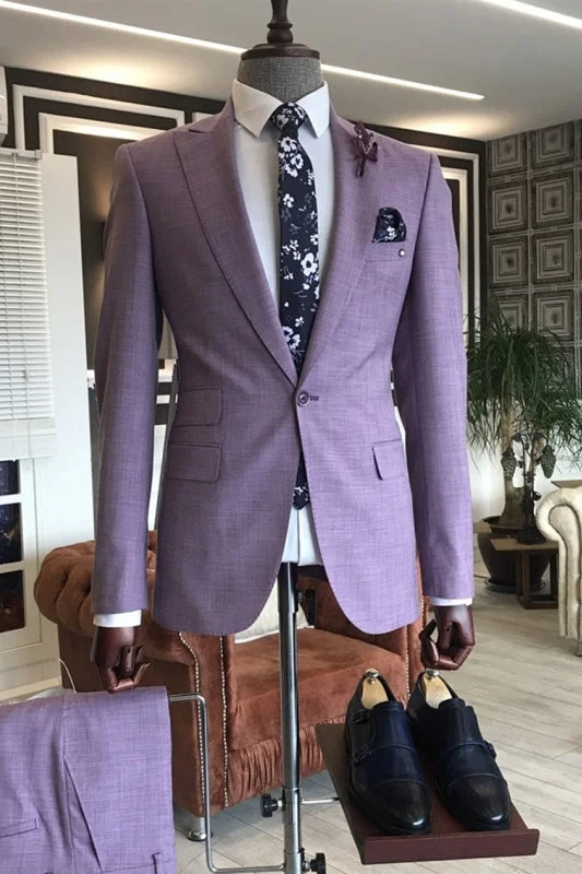 Purple Peaked Lapel Two Pieces Slim Fit Prom Suits One Button Wedding Suits for Men