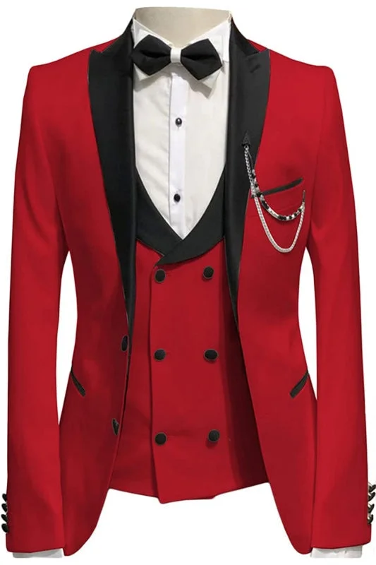 Red Peaked Lapel Three Pieces Custom Prom Suits Slim Fit Bestmen Tuxedo