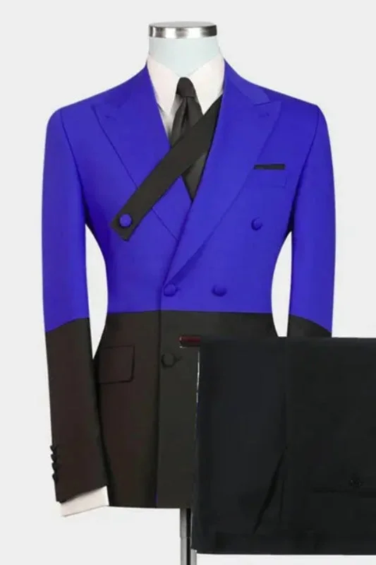 Royal Blue Peaked Lapel Double Breasted Prom Suits Slim Fit Wedding Suits