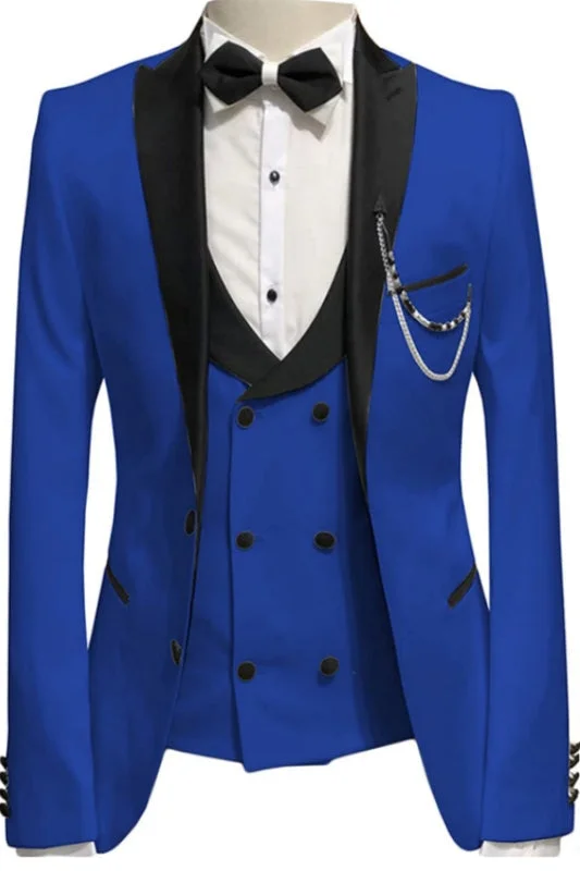 Royal Blue Peaked Lapel Three Pieces Slim Fit Prom Suits Groomen Suits