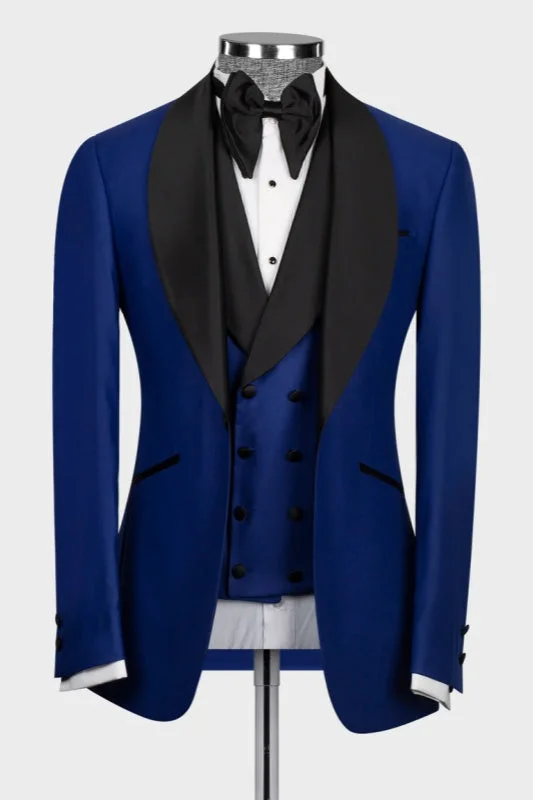 Royal Blue Shawl Lapel Three Pieces Wedding Suits Men Slim Fit Tuxedos Blazer Vest Pants