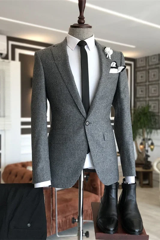 Simple Deep Gray Notched Lapel Business Suits Men One Button Blazers Pants Wedding Party Wear Prom