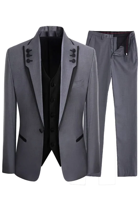 Simple Gray Three Pieces Prom Suits Shawl Lapel Wedding Suit for Groom