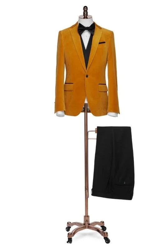 Simple Orange Notched Lapel Two Pieces Velvet Prom Suits