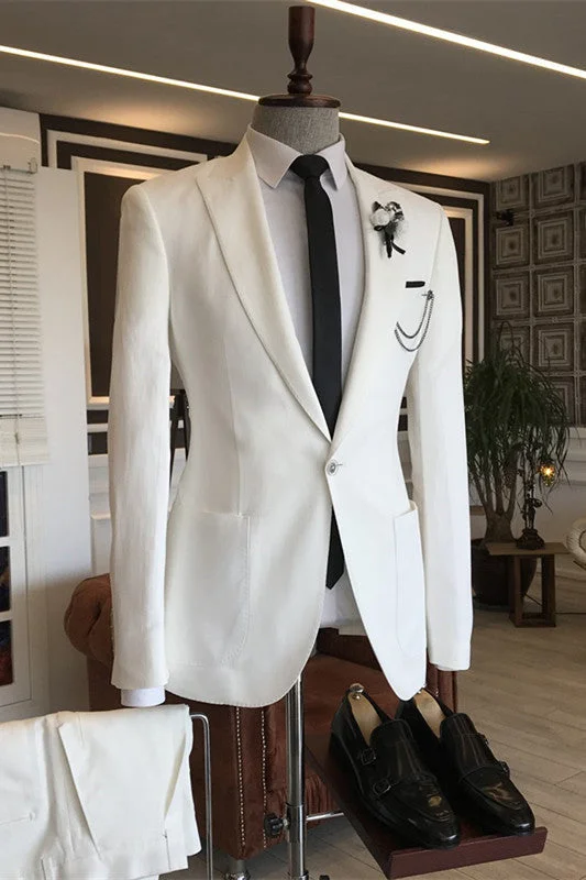 Simple White Peaked Lapel Two Pieces Men Suits Prom Wear Wedding Suits