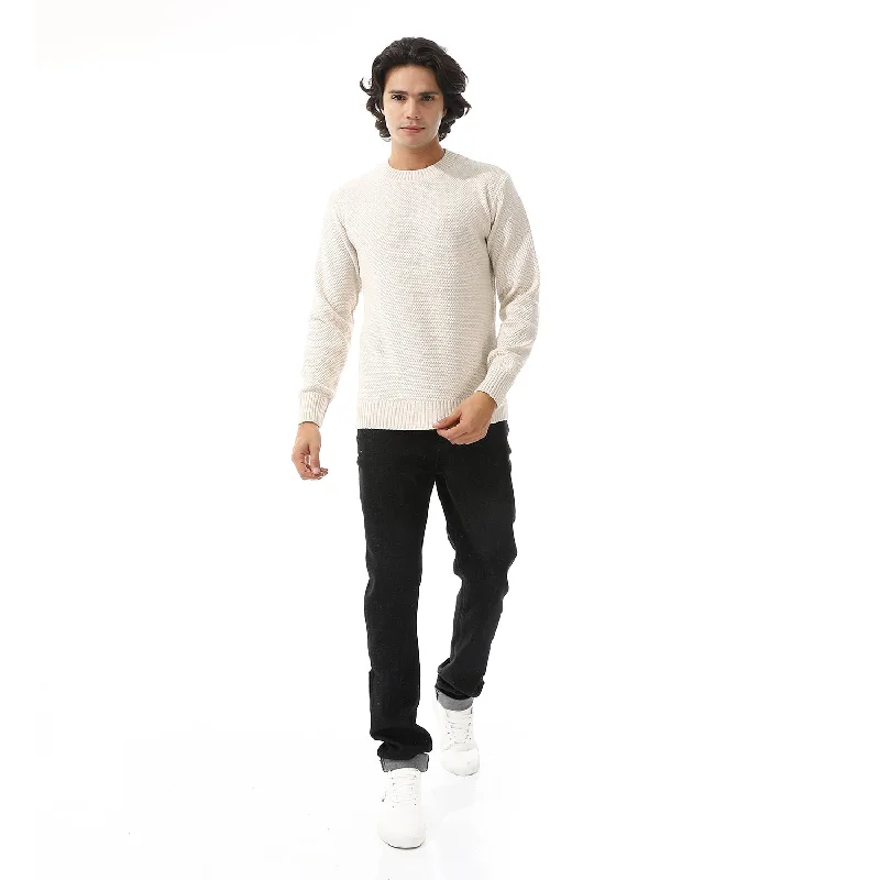 Slip On Knitted Plain Off White Pullover