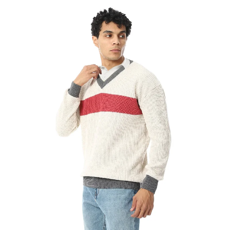 Slip_On_V-Neck_Knitted_Pullover_-_Beige,_Grey_&_Watermelon