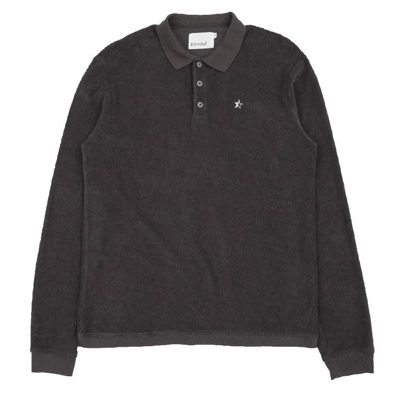 Slouch Towelling LS Polo Charcoal - 2024