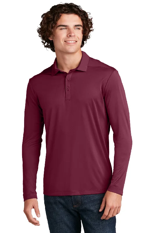 Sport-Tek Mens Moisture Wicking Long Sleeve Polo Shirt - Cardinal Red