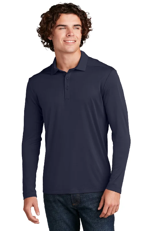 Sport-Tek Mens Moisture Wicking Long Sleeve Polo Shirt - True Navy Blue