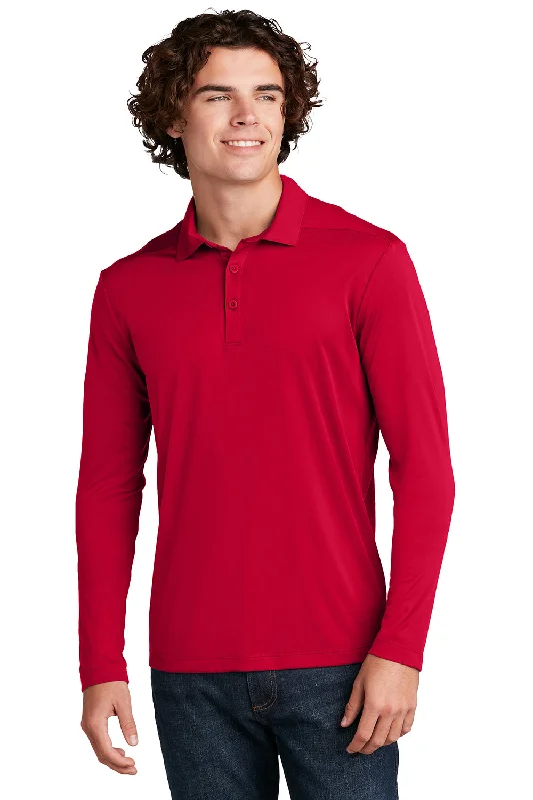 Sport-Tek Mens Moisture Wicking Long Sleeve Polo Shirt - True Red