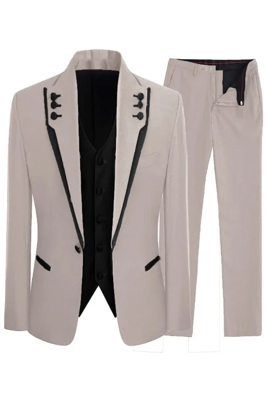 Stylish Flesh Shawl Lapel Three Pieces Prom Suits Wedding Groomen tuxedos