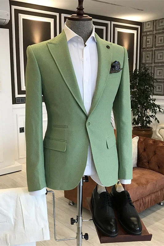 Stylish Green Peaked Lapel Formal Prom Suits One Buttom Business Suits