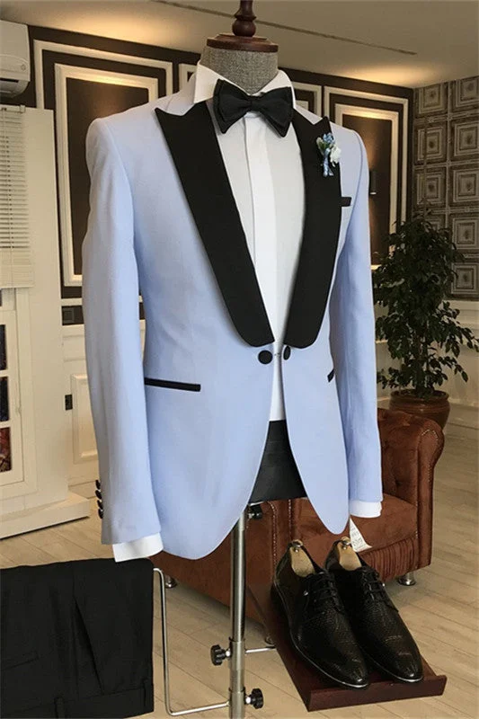 Stylish Light Blue Peaked Lapel One Buttom Prom Suits for Men