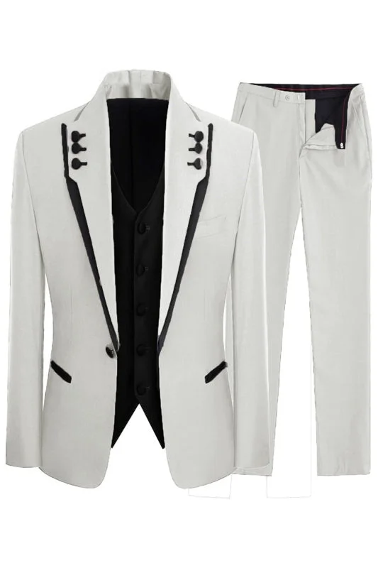 White Shawl Lapel Three Pieces Prom Suits One Buttom Wedding Suits